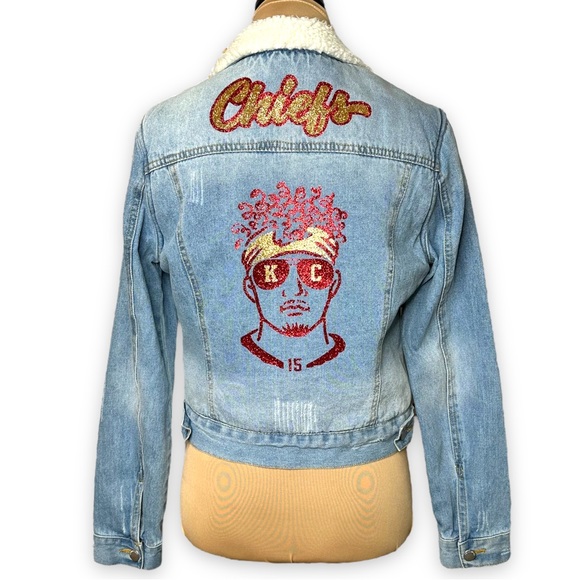 Hand Crafted Jackets & Coats Kansas City Chiefs Denim Jean Jacket